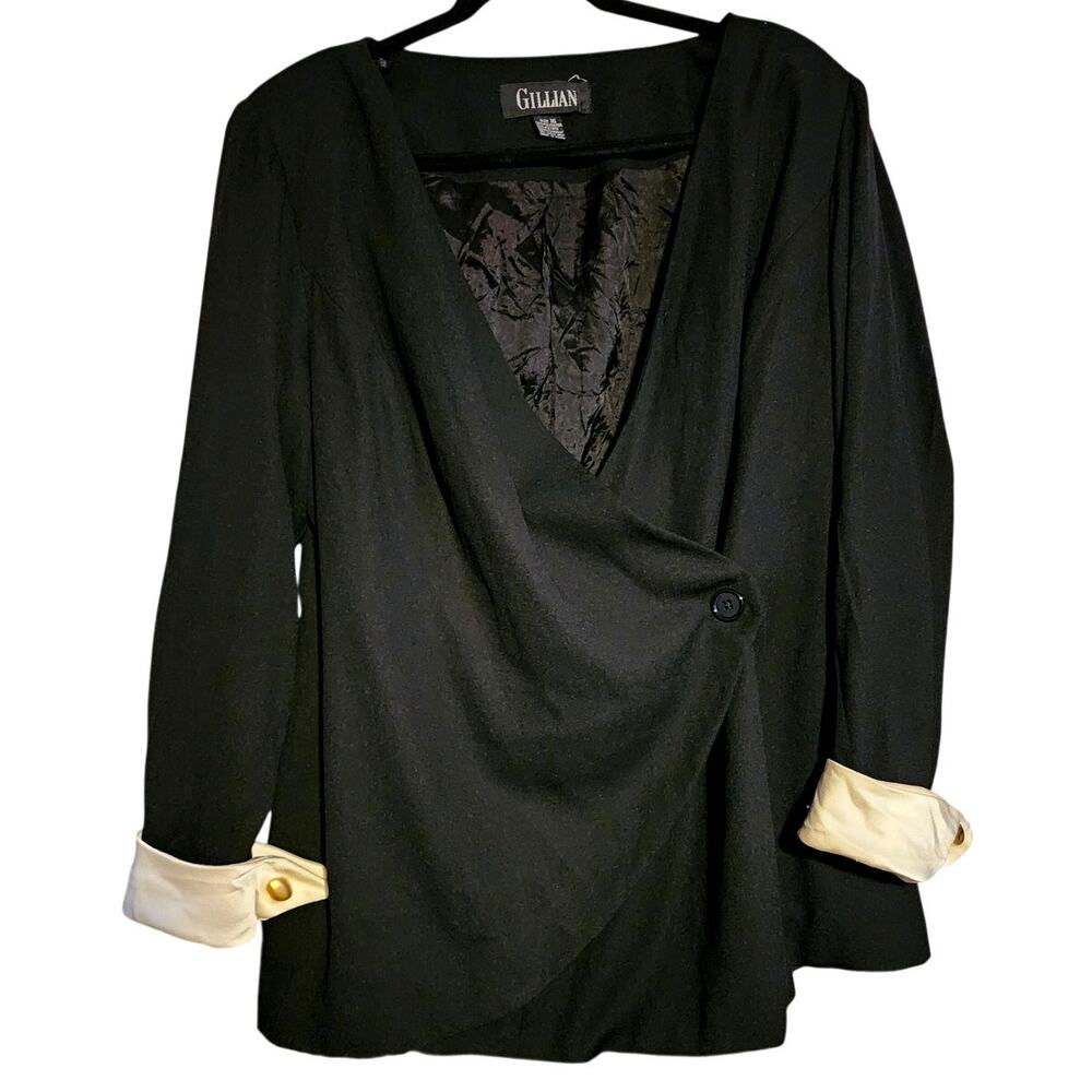Gillian Vintage Wrap Blazer Deep V-Neckline Cream Cuffs Plus Size 16